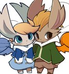 antennae_(anatomy) anthro blonde_hair blue_clothing blue_eyes blue_wings brown_clothing brown_eyes clothed clothing duo footwear fur green_clothing hair kemono male male/male orange_hair orange_wings pom_antennae pom_poms shoes tan_body tan_fur whiskers wings ccc_c03 seologi final_fantasy final_fantasy_tactics final_fantasy_tactics_advance_2 square_enix hurdy montblanc mammal moogle 2020