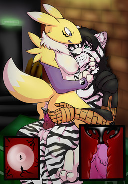 aggressive alley anthro balls black_cum black_hair black_stripes bodily_fluids butt claws colored_cum corruption cum cum_inside cybernetics disability dominant dominant_female dumpster duo ear_tuft feet female fur genital_fluids genitals green_eyes hair hand_on_butt holding_butt infection internal leaking_cum long_hair looking_pleasured machine male male/female muscular muscular_male neck_tuft nipple_fetish nipple_play nipple_suck prosthetic prosthetic_arm prosthetic_limb purple_eyes simple_background sleeves sperm_cell sperm_cell_with_multiple_tails striped_body stripes sucking tuft unusual_bodily_fluids unusual_cum unusual_genital_fluids unusual_sperm_cell white_body yellow_body yellow_fur yin_yang hielodogwolf bandai_namco digimon sigma_au etrius_van_randr fan_character animal_humanoid canid chimera cyborg digimon_(species) felid felid_humanoid humanoid hybrid mammal mammal_humanoid pantherine pantherine_humanoid renamon tiger hi_res