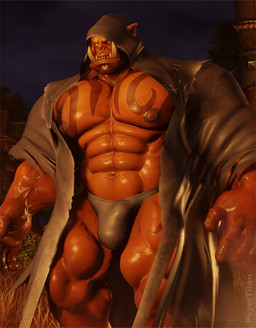 abs bulge detailed_bulge facial_piercing fangs humanoid_pointy_ears male muscular muscular_humanoid muscular_male nipples nose_piercing nose_ring pecs piercing pointy_ears ring_piercing sharp_teeth solo tattoo teeth text psyertitan blizzard_entertainment warcraft garrosh_hellscream humanoid orc 3d_(artwork) artist_name digital_media_(artwork) hi_res