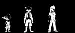 anthro clothed clothing female fire group looking_at_viewer magic male melee_weapon standing sword weapon diadorin canid canine felid mammal animated monochrome short_playtime