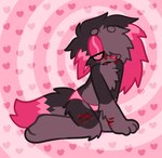 anthro blood bodily_fluids clothed clothing crossdressing femboy hair hair_over_eye heart_symbol kneeling lidded_eyes long_hair male nosebleed panties panties_only self-harm solo spiral_eyes topless underwear underwear_only furrysauce doge_(furrysauce) canid canine canis domestic_dog mammal hi_res