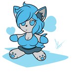 anthro blue_eyes blue_hair bottomwear breasts cleavage clothed clothing female hair heart_symbol pawpads plushie-like short_hair skirt solo felestell fumo_(doll) thiccy_(felestell) domestic_cat felid feline felis mammal 1:1 hi_res signature