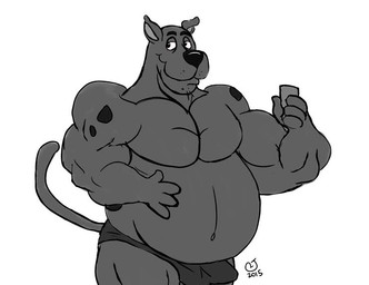 anthro belly big_belly black_nose briefs clothing erection erection_under_clothing male musclegut muscular muscular_arms muscular_male pecs solo tenting underwear caseyljones hanna-barbera scooby-doo_(series) scooby-doo canid canine canis domestic_dog great_dane mammal mastiff molosser 2015 monochrome