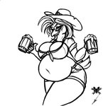 5_fingers alcohol anthro beak belly beverage big_belly big_breasts bottomwear breasts cleavage clothed clothing cowboy_hat curvy_figure deep_navel eyelashes feathers female fingers hair hat headgear headwear holding_beverage holding_object hotpants kerchief looking_at_viewer love_handles midriff navel non-mammal_breasts overweight overweight_anthro overweight_female shirt shorts simple_background skimpy smile solo tail tail_feathers tankard thick_thighs tied_shirt topwear voluptuous white_background wide_hips tacticalfur ysabelle_kentuck avian bird chicken galliform gallus_(genus) phasianid 2016 black_and_white hi_res monochrome signature