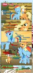 absurd_res apple_tree applejack_(mlp) barrels black_border blue_body blue_feathers blue_wings border clothing cowboy_hat cutie_mark dialogue duo ears_up earth_pony english_text equid equine estories eyes_closed feathered_wings feathers female fence feral flower flying folded_wings friendship_is_magic fruit_tree hasbro hat headgear headwear hi_res hooves horse hug mammal my_little_pony mythological_creature mythological_equine mythology narrowed_eyes outside pegasus plant pony rainbow_dash_(mlp) raised_hoof shrub sly spread_wings sweet_apple_acres text tree white_fence wings