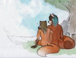 anthro cuddling curvy_figure duo female lute male male/female musical_instrument nude outside plucked_string_instrument slightly_chubby slightly_chubby_female string_instrument tetsubo weapon wide_hips umpherio alfred_(umpherio) kaguya_(umpherio) ailurid canid canine fox mammal red_fox red_panda true_fox hi_res