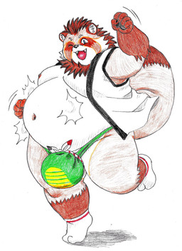 anthro asian_clothing belly big_bulge brown_body brown_fur bulge clothing east_asian_clothing footwear fundoshi fur huge_bulge japanese_clothing male navel one_eye_closed overweight socks solo tabi_socks underwear wink butti_myroom tamacolle awa_(tamacolle) canid canine mammal raccoon_dog tanuki absurd_res hi_res
