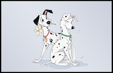 black_border black_nose black_spots blue_collar border collar duo female feral flower fur holding_flower holding_object male pink_inner_ear plant red_collar romantic romantic_couple simple_background spots white_background white_body white_fur sherwoodwhisper 101_dalmatians disney perdita pongo canid canine canis dalmatian domestic_dog mammal 2019 hi_res