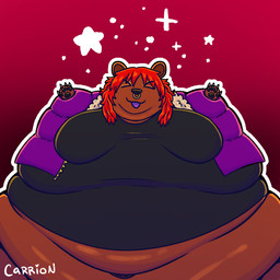 anthro belly big_breasts breasts female female_anthro front_view hair morbidly_obese obese overweight piercing red_hair solo saberbutt bear mammal ursidae 1:1