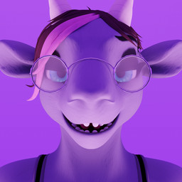 anthro clothed clothing eyewear female glasses open_mouth open_smile simple_background smile solo neo_nakamura rose_(rosethegoat) bovid caprine goat mammal 1:1 3d_(artwork) absurd_res bust_portrait digital_media_(artwork) hi_res portrait