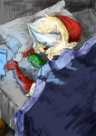 anthro bed blonde_hair christmas_clothing christmas_headwear clothed clothing eyes_closed female furniture hair hand_puppet hat headgear headwear holidays inside long_tail on_bed pillow santa_hat sleeping solo tail under_covers sakamtosng cavemanon_studios christmas snoot_game judee dinosaur prehistoric_species reptile scalie absurd_res colored colored_sketch hi_res sketch