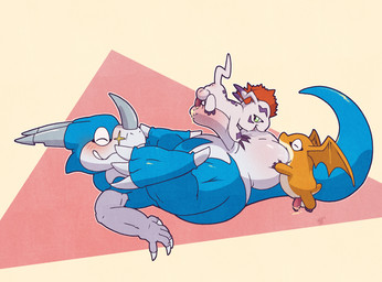 ball_lick ball_suck balls big_balls blue_body bodily_fluids collaborative collaborative_licking collaborative_oral collaborative_sex docking erection extreme_size_difference foreskin fur genitals group group_sex head_wings horn huge_balls licking male male/male oral orange_body orange_fur penile penis saliva sex size_difference sucking teamwork threesome tongue trio unretracted_foreskin unusual_wing_placement white_body white_fur wings argon_vile bandai_namco digimon digimon_(species) gomamon patamon scalie veedramon hi_res