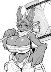 anime_style anthro big_breasts big_forearms breasts chest_wraps female forearms scarf wraps ranaecho shangri-la_frontier bilac_(shangri-la_frontier) lagomorph leporid mammal rabbit vorpal_bunny hi_res monochrome