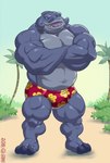 biceps big_muscles blue_eyes bulge clothed clothing floral_print male muscular muscular_male navel open_mouth palm_tree pecs plant red_clothing red_speedo red_swimwear solo speedo swimwear tongue topless tree da_boz disney lilo_and_stitch gantu alien hi_res