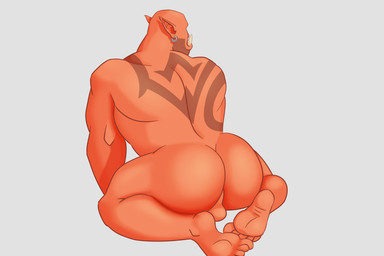 backsack balls barazoku butt ear_piercing fangs genitals male muscular muscular_humanoid muscular_male not_furry perineum piercing rear_view solo teeth broscure blizzard_entertainment warcraft garrosh_hellscream humanoid orc 3:2 absurd_res hi_res