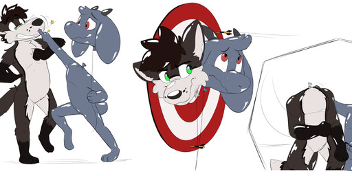 angry anthro balloon balloon_transformation barbie_doll_anatomy black_body black_fur black_hair bodily_fluids boop brown_body brown_fur cutaway dart dartboard duo frustrated fur glistening green_eyes hair head_inflation immobile immobilization inflatable inflatable_transformation inflation male multicolored_body multicolored_fur nose_boop nude red_eyes severed_body_part severed_head simple_background surprised sweat sweatdrop threatening threatening_with_weapon transformation white_background white_body white_fur worried worried_look rawr_(artist) goat_boy9_(character) sockfox animate_inanimate boss_monster_(undertale) bovid canid canine caprine fox goat living_balloon living_inflatable mammal absurd_res digital_drawing_(artwork) digital_media_(artwork) hi_res