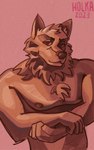 anthro flexing fur male muscular nipples red_body red_fur solo holkaqonka canid canine canis mammal wolf absurd_res hi_res sketch