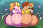 anthro big_breasts big_butt breasts butt butt_focus clothed clothing duo female female/female huge_butt onomatopoeia overweight overweight_female proboscis_(anatomy) sound_effects tail text thick_thighs trunk_(anatomy) dryadex mario_bros nintendo super_mario_bros_wonder elephant_daisy elephant_peach princess_daisy princess_peach elephant elephantid mammal proboscidean 2023 absurd_res digital_media_(artwork) english_text hi_res