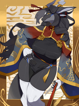 5_fingers anthro biped black_body black_hair black_tail breasts claws clothed clothed_anthro clothed_female clothing female finger_claws fingers front_view hair looking_at_viewer nipples smile solo standing tail kame_3 mythology dragon mythological_creature mythological_scalie scalie absurd_res hi_res