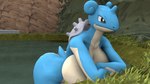 anthro bent_over big_breasts black_eyes blue_body blue_skin blue_tail breasts countershading featureless_breasts female fence grass horn leaning leaning_forward looking_aside nude plant pokemorph pose shell short_tail solo tail tree water yellow_body yellow_skin baek-myo nintendo pokemon generation_1_pokemon lapras pokemon_(species) 16:9 2021 3d_(artwork) digital_media_(artwork) hi_res source_filmmaker_(artwork) widescreen
