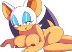 anthro areola big_breasts blue_eyes blue_eyeshadow breast_rest breasts eyeshadow female huge_breasts looking_at_viewer makeup membrane_(anatomy) membranous_wings nude solo wings apostle sega sonic_the_hedgehog_(series) rouge_the_bat bat mammal