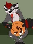 ahegao anthro bodily_fluids claws cum cum_in_pumpkin cum_on_leg cum_overflow drooling fangs food food_fetish fruit fur genital_fluids grey_body grey_fur hair holidays improvised_sex_toy jack-o'-lantern looking_pleasured male overflow penetrating_pumpkin plant pumpkin pumpkin_masturbation red_hair saliva solo teeth tongue tongue_out batboybasil halloween mammal procyonid raccoon 3:4 hi_res