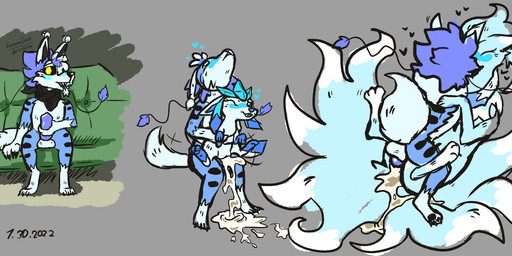 animal_genitalia animal_penis anthro anthro_on_feral backsack balls bestiality blue_body blue_fur blush bodily_fluids canine_genitalia canine_penis cum cum_inside cum_puddle cum_while_penetrated duo ejaculation feet_up female feral fur furniture genital_fluids genitals heart_symbol kissing knot knotted_penis larger_male making_out male male/female masturbation messy multi_tail on_sofa pawpads paws penetration penis sex sitting sitting_on_penis sitting_on_sofa size_difference smaller_female sofa solo spread_legs spreading tail blizzate nintendo pokemon blizzate_the_arctiox alolan_form alolan_ninetales canid canine eeveelution fox generation_4_pokemon generation_7_pokemon glaceon mammal pokemon_(species) regional_form_(pokemon) hi_res