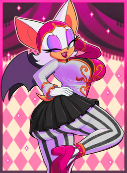 anthro big_breasts big_butt breasts butt eyeshadow female green_eyes hair huge_breasts huge_butt lipstick looking_at_viewer makeup one_eye_closed purple_eyeshadow smile solo white_hair wings wink winking_at_viewer roboticsteve sega sonic_rumble sonic_the_hedgehog_(series) rouge_the_bat bat mammal absurd_res hi_res