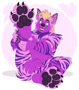 4_toes anthro big_feet biped claws convenient_censorship feet foot_focus fur looking_at_viewer male mohawk pawpads paws plantigrade purple_body purple_fur raised_leg sitting smile smiling_at_viewer solo tail tail_censorship toe_claws toes toony clairebearart kodali_(werewolfsocks) hyena mammal striped_hyena 2026 absurd_res digital_media_(artwork) hi_res