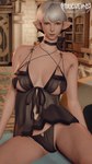 3d_(artwork) 9:16 ameliance_leveilleur big_breasts black_bow black_clothing black_lingerie black_panties black_underwear breasts brown_eyes choker clothing digital_media_(artwork) elezen eyelashes female final_fantasy final_fantasy_xiv foulveins front_view grey_hair hair hi_res humanoid humanoid_pointy_ears jewelry lingerie looking_at_viewer mature_female necklace nipple_outline panties short_hair sitting solo square_enix tan_body tan_skin thick_thighs underwear wide_hips