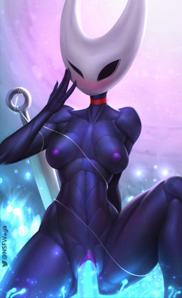 4_fingers anthro athletic athletic_female black_body blush breasts clitoral_hood collar collar_only detailed_background exoskeleton female female_penetrated fingers genitals hand_behind_back hand_on_face humanoid_genitalia humanoid_vulva looking_at_viewer navel nipples non-mammal_breasts non-mammal_navel non-mammal_nipples nude on_ground one_eye_closed penetration presenting presenting_vulva purple_nipples purple_vulva segmented_body small_breasts solo spread_legs spreading text twitter_logo vaginal vaginal_penetration vulva weapon w4g4 hollow_knight team_cherry twitter hornet_(hollow_knight) arachnid arthropod spider 2023 artist_name hi_res