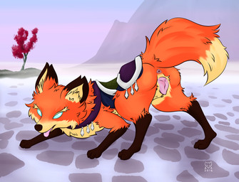 animal_genitalia animal_vulva anus bodily_fluids butt canine_genitalia canine_vulva female feral fog fur genital_fluids genitals glowing glowing_eyes jewelry looking_at_viewer mount open_mouth presenting presenting_hindquarters quadruped saddle solo tongue tongue_out vaginal_fluids vulva kettukarkki blizzard_entertainment warcraft canid canine fox mammal hi_res
