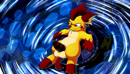 balls black_penis brown_hair erection feral genitals hair looking_at_genitalia looking_at_own_penis looking_at_penis looking_at_self lying male nude on_back penis pool_float pose red_eyes solo star striped_genitalia striped_penis stripes toony water roy_arashi nintendo pokemon fan_character roy_(raichu) generation_1_pokemon mammal pokemon_(species) raichu rodent hi_res pinup