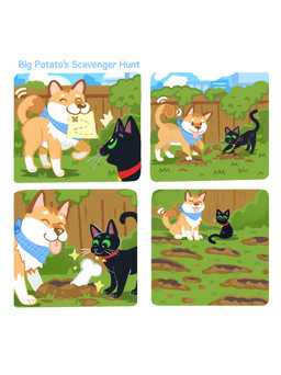 ambiguous_gender backyard black_body black_fur bone cloud countershading digging dirt dirty duo fence feral fur glistening glistening_eyes grass grass_field hole_(pit) map motion_lines paws plant scar sky tail tail_motion tailwag tongue tongue_out toony whiskers x_marks_the_spot shanhorandraws little_kitty_big_city big_potato_(lkbc) little_kitty_(lkbc) canid canine canis domestic_dog mammal shiba_inu spitz 2025 comic hi_res official_art