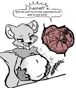 ambiguous_gender anthro belly big_belly dialogue digestion duo explicitly_stated_nonconsent fully_inside fur hand_on_belly holding_belly inner_ear_fluff inside_stomach internal motion_lines navel onomatopoeia oral_vore organs pawpads pointy_speech_bubble rumbling_stomach soft_vore sound_effects speech_bubble stomach text tongue tongue_out tuft unwilling_prey vore muhny sorrel_(muhny) mammal 2019 digital_drawing_(artwork) digital_media_(artwork) english_description english_text restricted_palette