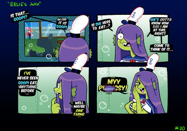 anthro bikini bikini_top bra buckteeth censored_text clothing dialogue duo employee employee_uniform eyelashes eyelashes_through_hair fast_food_employee fast_food_restaurant fast_food_uniform female female/female hair hair_over_eye hat headgear headwear long_hair purple_hair swimwear teeth text translucent translucent_hair two-piece_swimsuit underwater underwear water white_clothing white_hat white_headwear somescrub eelie_applebottom goopi_pines aquatic eel fish goo_creature humanoid absurd_res censored comic english_text hi_res