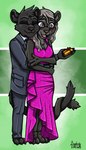 anthro black_body black_fur female fur gift grey_body grey_fur grey_hair hair hug hugging_another hugging_from_behind male purple_eyes ziegelzeig bad_guy_cafe cathleen_velvetpaw shevron felid mammal pantherine 2023