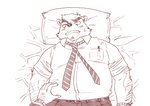 anthro blush bottomwear clothing duo humanoid_hands kemono lying male necktie overweight overweight_male pants pillow shirt solo_focus topwear ryuta-h bear mammal 2016