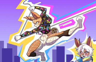 anthro antlers clothing comic_book comic_book_character comic_book_cover cosplay costume daydream hair horn male solo superhero white_hair waffelwuffel jett_hopscotch jackalope lagomorph mammal