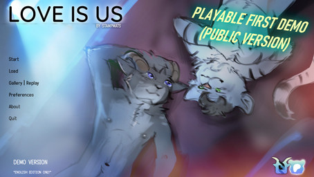 announcement anthro bedroom duo love love_is_us_fvn male male/male menu night text visual_novel_interface white_body stampmats bovid caprine felid goat mammal pantherine tiger english_text hi_res sketch
