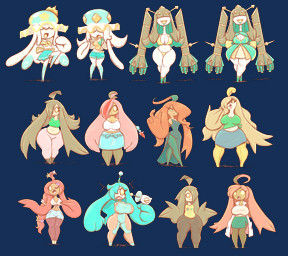 anthro biped breasts chibi closed_smile clothed clothing eyelashes female flower group hair hair_hand hair_over_eye male mouth_closed one_eye_closed one_eye_obstructed open_mouth open_smile plant pokemorph pose sharp_teeth shirt smile spacesuit standing teeth thick_thighs tongue topwear wide_hips yellow_eyes latiar nintendo pokemon carmela_(latiar) harriett_(latiar) haru_(latiar) lyssa_(latiar) melanie_mortrose celesteela generation_6_pokemon generation_7_pokemon gourgeist nihilego pokemon_(species) ultra_beast 2026 alpha_channel hi_res pastel_(artwork) traditional_media_(artwork)