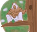 5_fingers abs anthro asian_mythology bottomwear branch clothed clothing crouching east_asian_mythology fingers generation_3_pokemon hair half-closed_eyes hi_res humanoid_pointy_ears in_tree japanese_mythology kingdomxathers leaf long_nose looking_at_viewer looking_down low-angle_view male muscular muscular_anthro muscular_male mythology narrowed_eyes nintendo on_branch outside pants pecs plant pokemon pokemon_(species) pokemorph shiftry solo tengu topless tree white_hair yokai