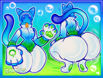 4_fingers anthro big_butt blue_body bottomless bubble bubble_butt butt clothed clothing collared_jacket crouching female fingers frutiger_aero hairless huge_butt jacket looking_at_viewer looking_pleasured pantsless pawpads raised_tail shaking_butt simple_eyes solo tail thick_thighs topwear yomami-jpeg frutiger_gato domestic_cat felid feline felis mammal 4:3 hi_res multiple_images signature