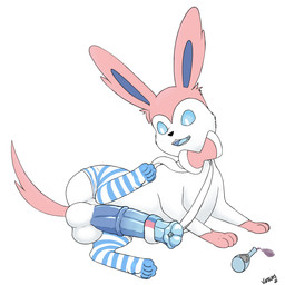 animal_genitalia animal_penis balls big_penis black_nose blue_eyes blue_penis blue_tongue bow_(anatomy) clothing equine_genitalia equine_penis erection feral footwear genitals label legwear male masturbation neck_bow_(anatomy) open_mouth penile penile_masturbation penis potion potion_bottle potion_label ribbonjob ribbons ribbons_(anatomy) simple_background small_but_hung socks solo stockings tongue white_background white_balls white_body conditional_dnp vanzard nintendo pokemon ribbons_(moron_ribbons) eeveelution generation_6_pokemon pokemon_(species) sylveon 1:1 hi_res