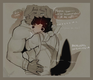age_difference anthro athletic black_body black_fur blind_eye blush blushing_profusely bodily_fluids clothing duo embarrassed eye_scar facial_scar fanboy floppy_ears fur hand_scar hoodie hug kerchief male male/male markings mole_(marking) muscular neckerchief neckwear older_male overalls pep_talk pie_cut_eyes ring rolled_up_sleeves scar speech_bubble squeal sweat tail tail_motion tailwag text thought_bubble topwear whining white_body white_fur x_mouth x_scar younger_male cerberussenn lucky_sweeto_(cerberussenn) william_hayter_(cerberussenn) bird_dog canid canine canis domestic_dog flat_coated_retriever hunting_dog mammal retriever wolf absurd_res english_text hi_res signature