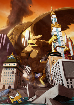 4_toes 5_fingers abs anthro beak biceps biped brown_body brown_fur building building_destruction city city_background city_crushing city_destruction cityscape claws destruction detailed_background feathered_wings feathers feet finger_claws fingers fur house landscape_dwarfing macro macro_anthro macro_male male muscular muscular_anthro muscular_male nude open_mouth outside paws pecs rampage sky solo stomping tail thailand toe_claws toes vehicle vehicle_destruction wings anupap mythology carpo avian gryphon mythological_avian mythological_creature hi_res