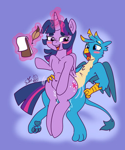 age_difference ambiguous_penetration blush duo female feral hand_on_hip horn loose_feather magic male male/female note_pad older_female older_penetrated on_bottom on_top penetration quill reverse_cowgirl_position sex tongue tongue_out wings younger_male erynerikard friendship_is_magic hasbro my_little_pony mythology gallus_(mlp) twilight_sparkle_(mlp) avian equid equine gryphon horse mammal mythological_avian mythological_creature mythological_equine pony winged_unicorn 5:6 hi_res