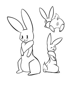 bestiality duo eyelashes female feral genitals half-closed_eyes minimalist narrowed_eyes smug_face solo vulva anonymous_artist lagomorph leporid mammal rabbit line_art monochrome