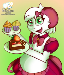 accessory alternative_fashion anthro apron arm_tuft bottomwear bow_(feature) bow_accessory bow_ribbon bow_tie cake candy chocolate clothed clothing cupcake dessert dress elbow_tuft eyebrows eyelashes facial_tuft female food frilly fruit fully_clothed fur gradient_background green_background green_eyes hair hair_accessory hair_bow hair_ribbon happy holding_food holding_object holding_plate j-fashion logo lolita_(fashion) lolita_dress long_tail looking_at_viewer maid_uniform monotone_body muffin open_mouth open_smile pastry pink_bow pink_clothing plant plate red_bow ribbons short_hair simple_background smile smiling_at_viewer solo standing strawberry sweet_lolita tail text tongue tuft uniform white_body white_fur white_hair featherdream reggie_(whygena) mammal murid murine rat rodent 2023 artist_logo cel_shading digital_drawing_(artwork) digital_media_(artwork) hi_res shaded watermark male_(lore)
