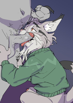 anthro balls belly bodily_fluids body_worship bottomless bottomless_male clothed clothing duo ear_pull erection fellatio foreskin fur genital_worship genitals grey_body grey_fur humanoid_genitalia humanoid_penis implied_incest kneeling licking male male/male navel oral overweight penile penis penis_worship saggy_balls saliva sex sweater tongue topwear konbu disney zootopia milton_lynxley pawbert_lynxley canada_lynx felid feline lynx mammal father_(lore) father_and_child_(lore) father_and_son_(lore) incest_(lore) parent_(lore) parent_and_child_(lore) parent_and_son_(lore) son_(lore)